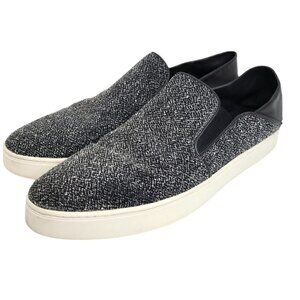 Vince Sneaker Slide Shoe Gray Black White Leather Heel Tweed Slip on
